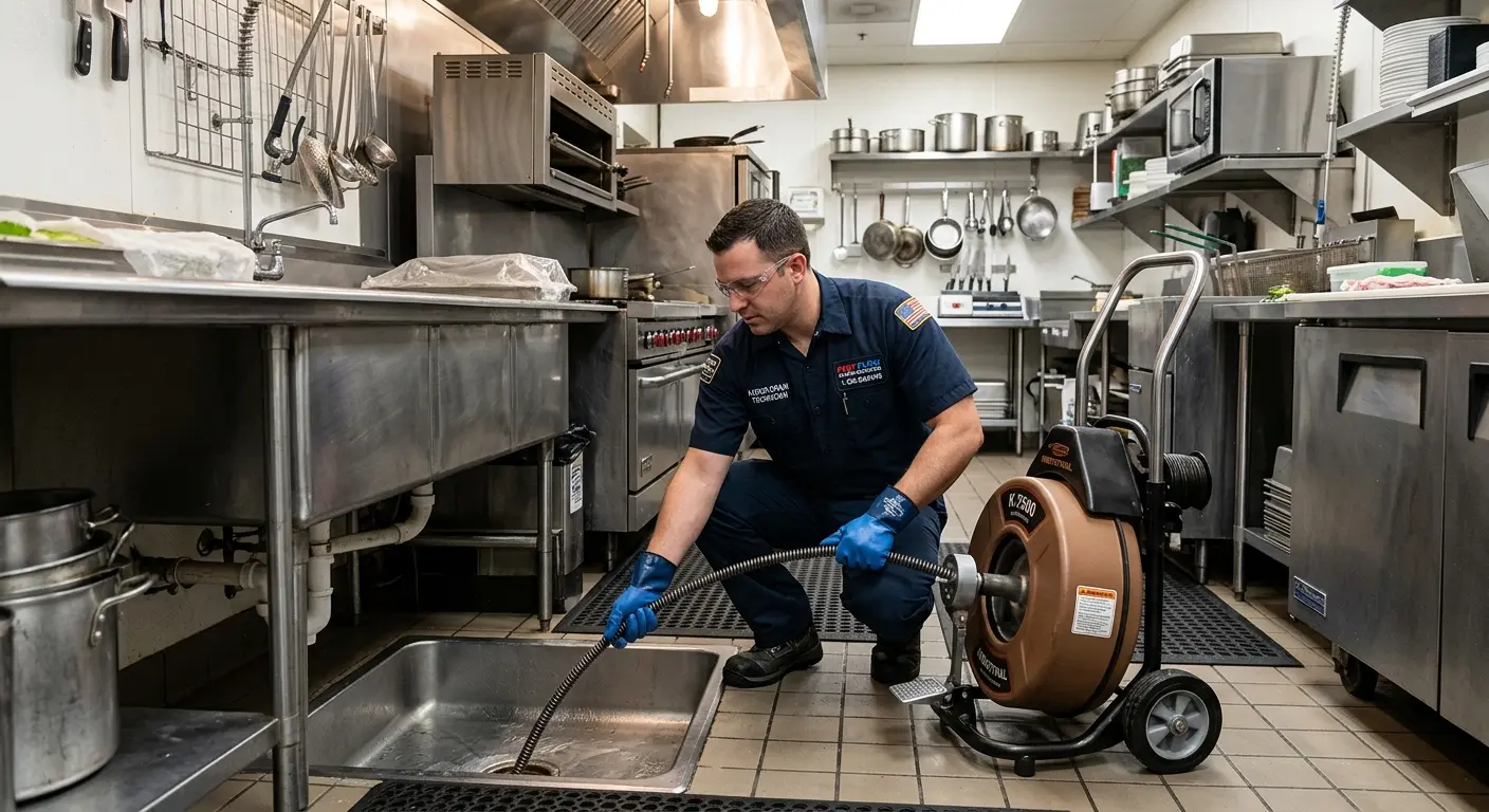 Commercial drain cleaning service in a restaurant kitchen in Kingsford