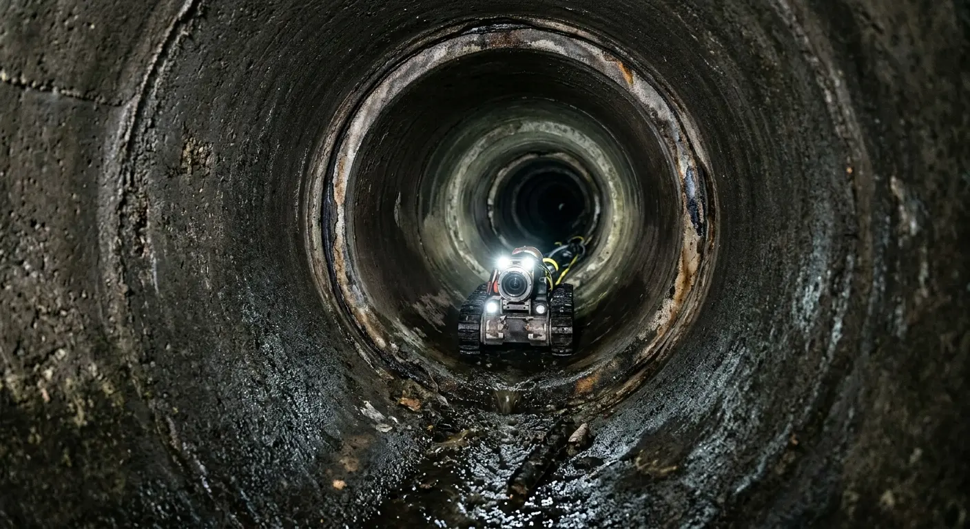 Robotic sewer camera inspecting pipe interior for Sewer Line Cleaning in Kingsford